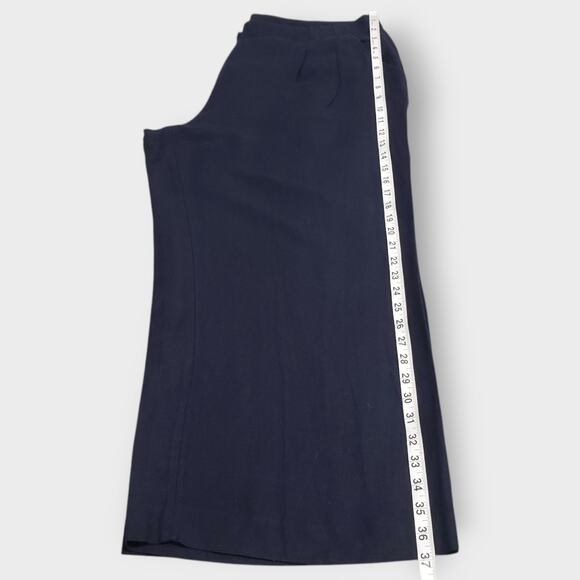 Loft Linen Blend Button Front Wide Leg Crop Pants High Rise Navy Blue Large - Picture 12 of 12